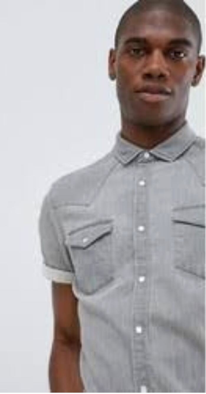 Asos Design Mens Skinny Fit Western Organic Denim Washed Black Shirt Size M